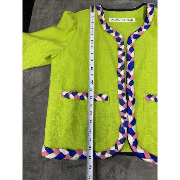 Alix of Bohemia Chartreuse Braided Trim Boho Jacket Green Cotton Small - Picture 14 of 16